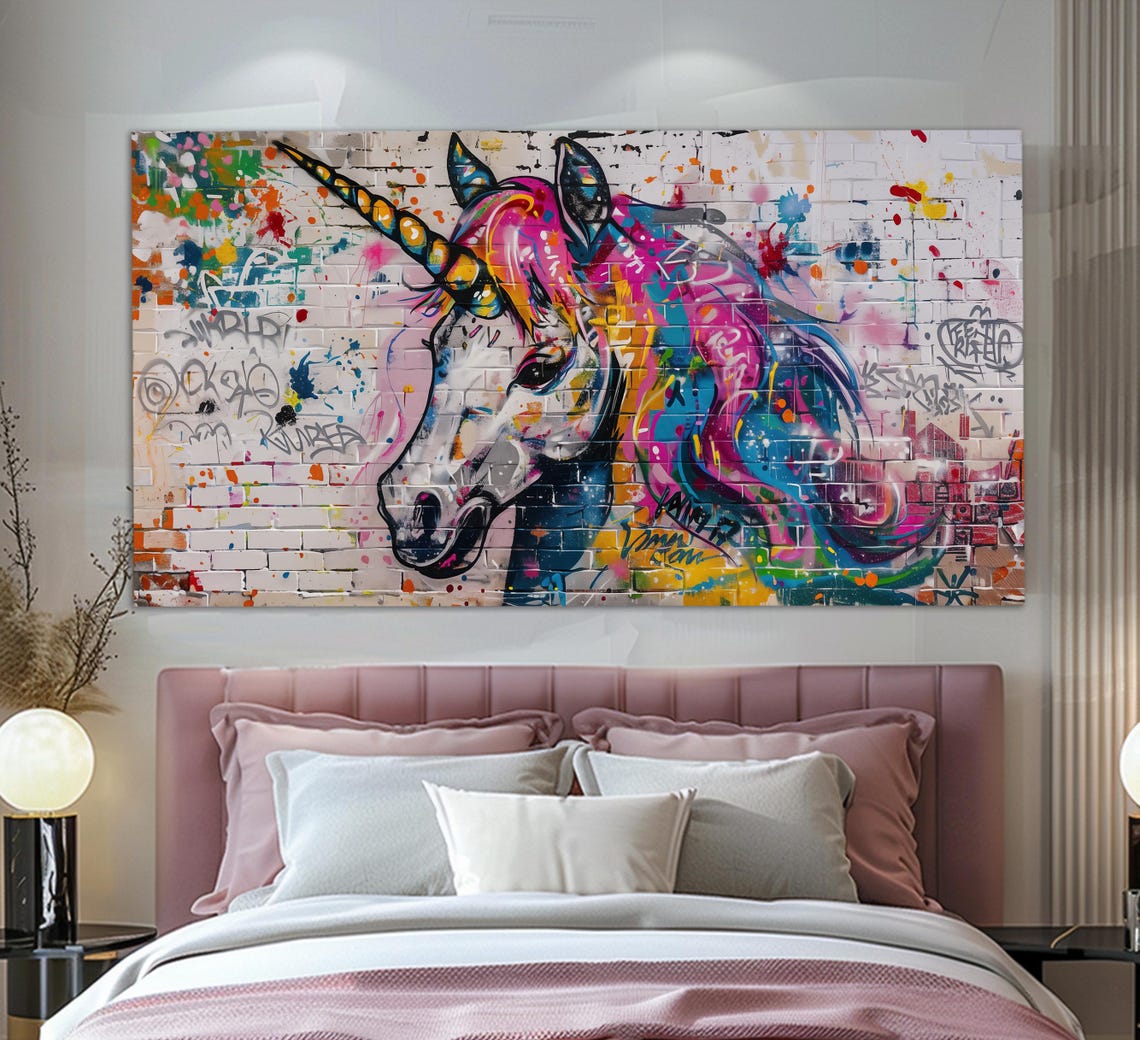 Unicorn Graffiti Print Girl Room Decor Graffiti Wall Art Unicorn Painting Unicorn Poster Teen Girl Bedroom Wall Decor