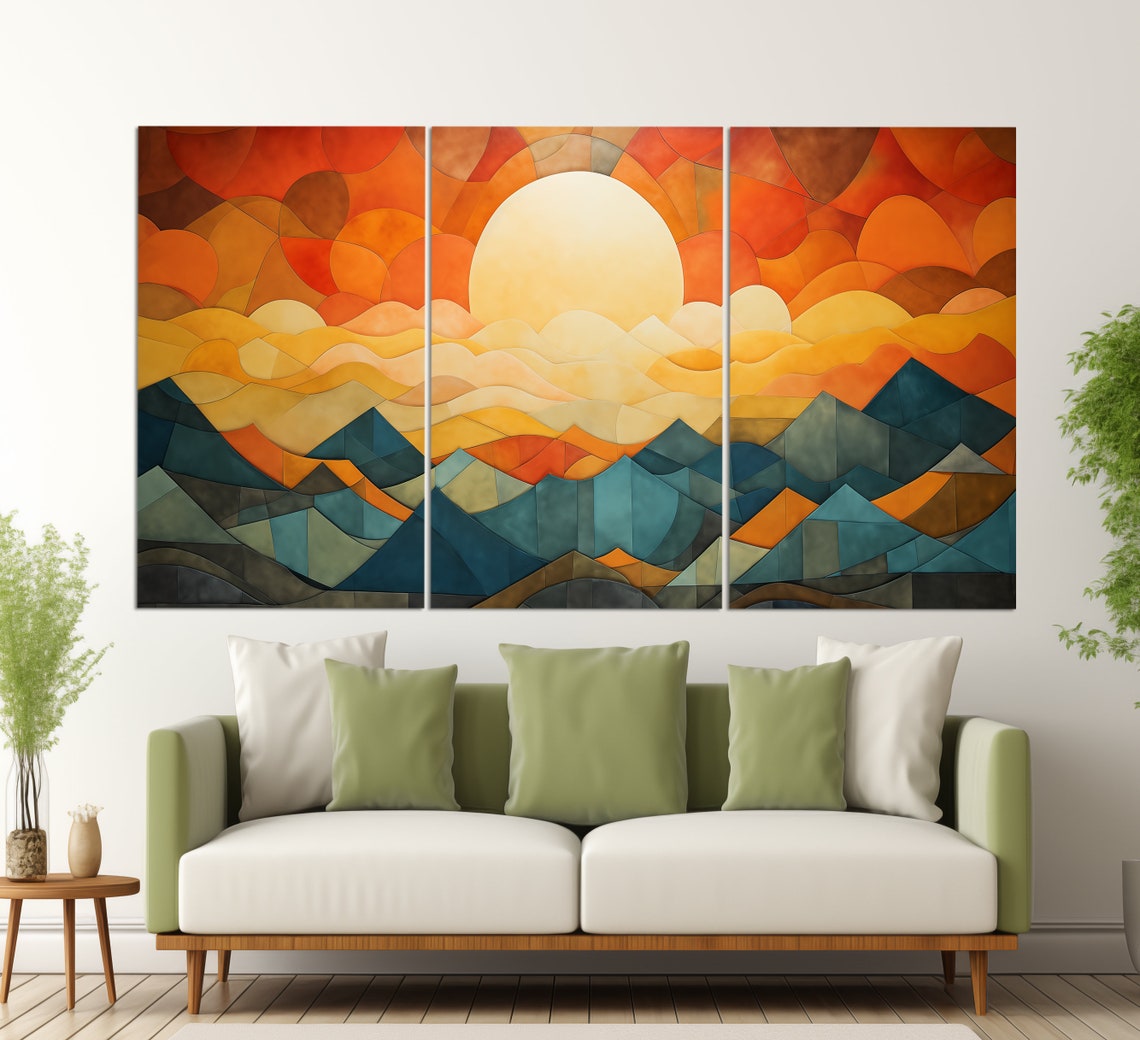 Abstract Mid Century Print Boho Sun Over Mountains Poster Boho Wall Art Abstract Wall Art Boho Wall Decor Mid Century Wall Art - Image 2