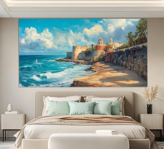 Old San Juan Fortress Wall Sailboat Turquoise Sea Puerto Rico Travel Poster