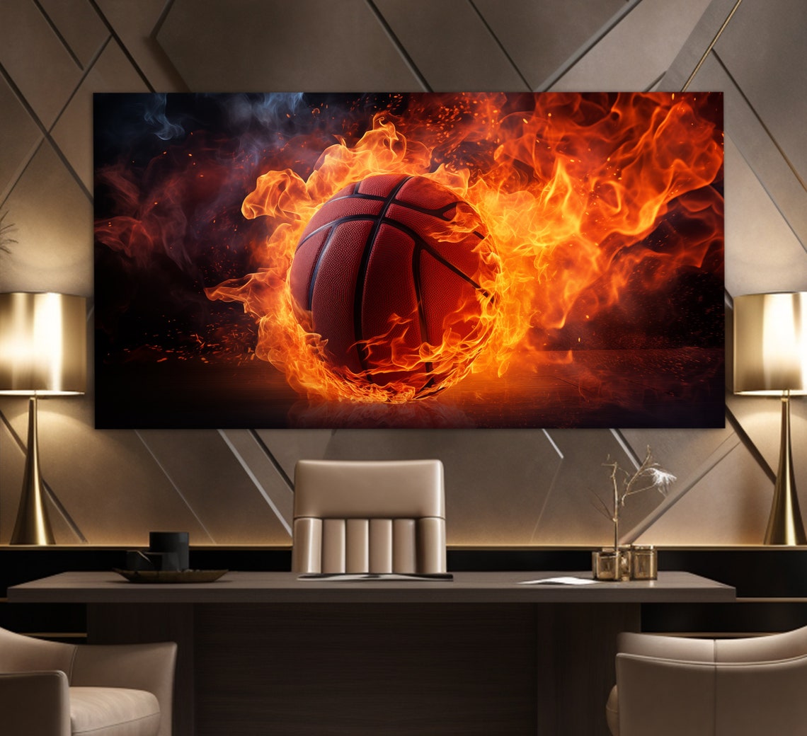 Abstract Basketball Print Basketball Wall Art Basketball Ball In Fire Print Basketball Poster Basketball Fan Gift