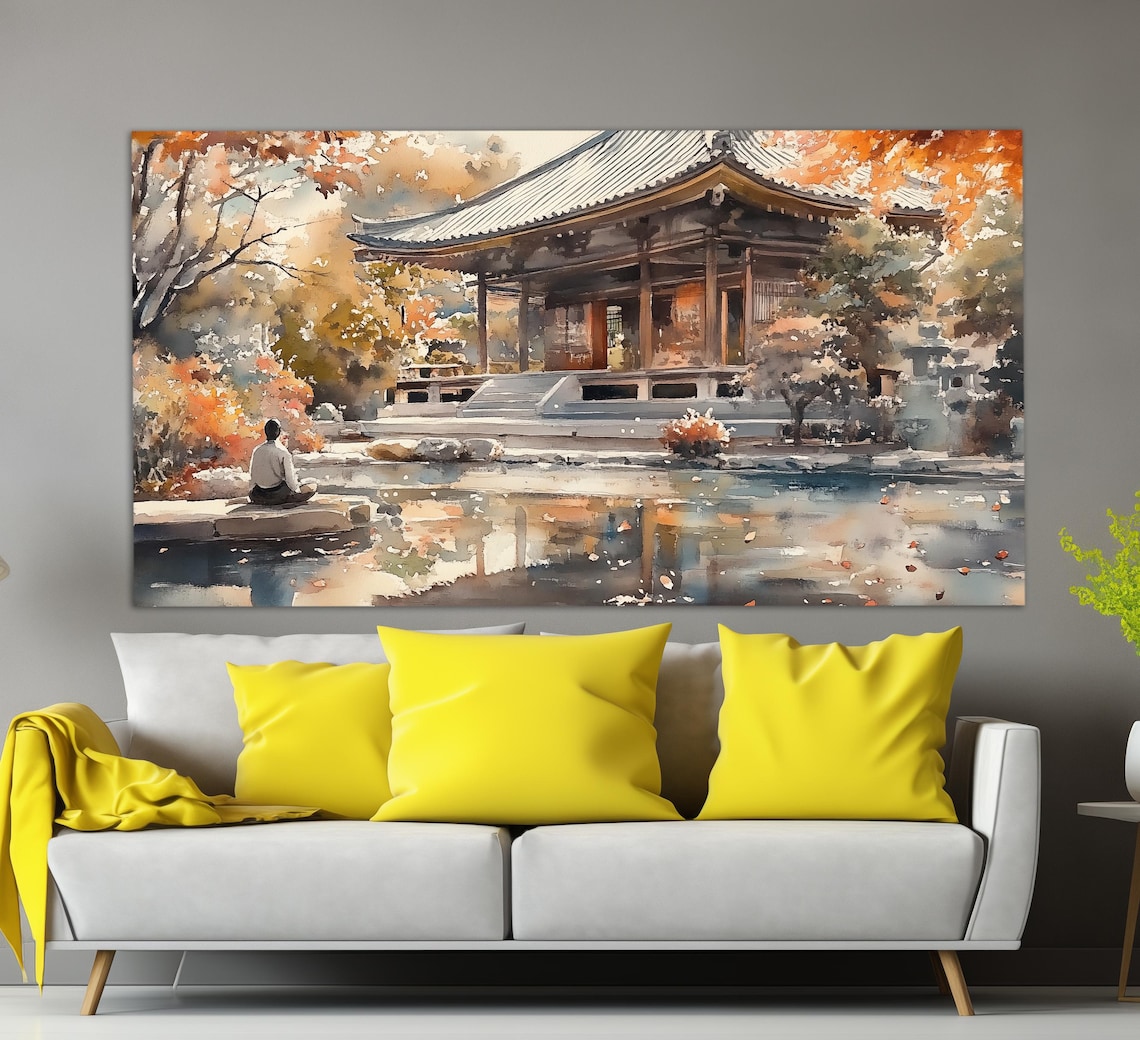 Japanese Landscape, Oil-Painting-Style Art Print