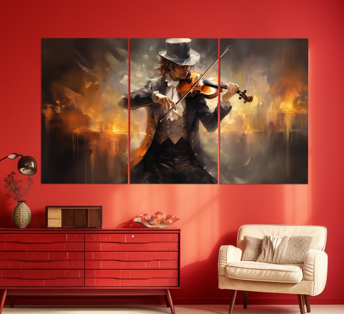 Violinist in Top Hat Playing Violin Dramatic Oil Painting Poster - Image 6