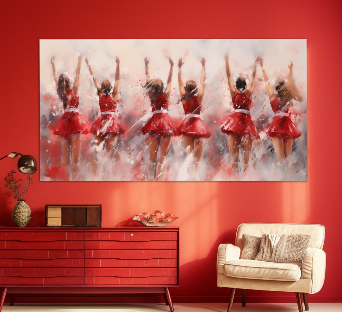 Cheerleaders Red Dresses Jumping Dance Team Spirit Vintage Poster - Image 3