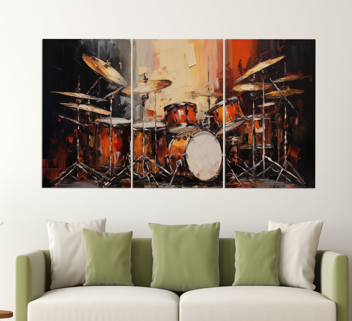 Drum Kit with Cymbals Oil Painting Warm Stage Lights Music Poster - Image 3