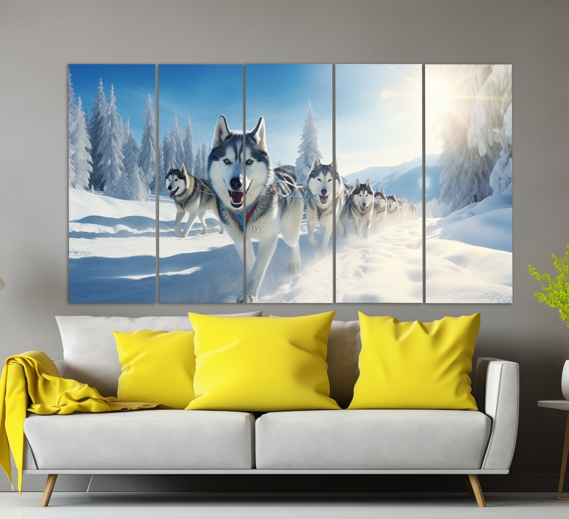 Huskies Sledding Winter Forest Sled Dogs Snow Vintage Style Poster - Image 2