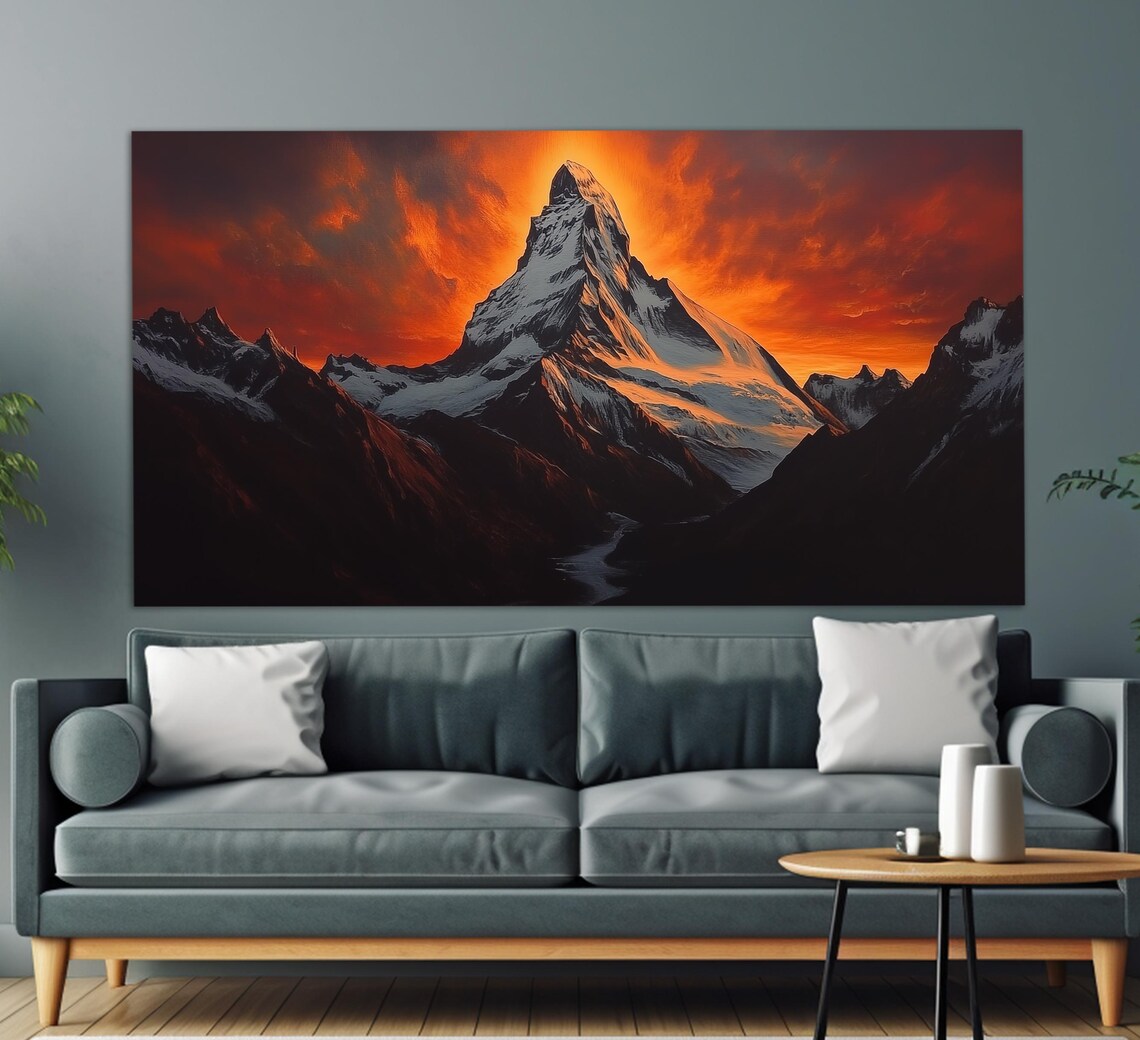 Matterhorn Mountain At Fiery Orange Sunset Swiss Alps Snow Peak Poster - Image 4