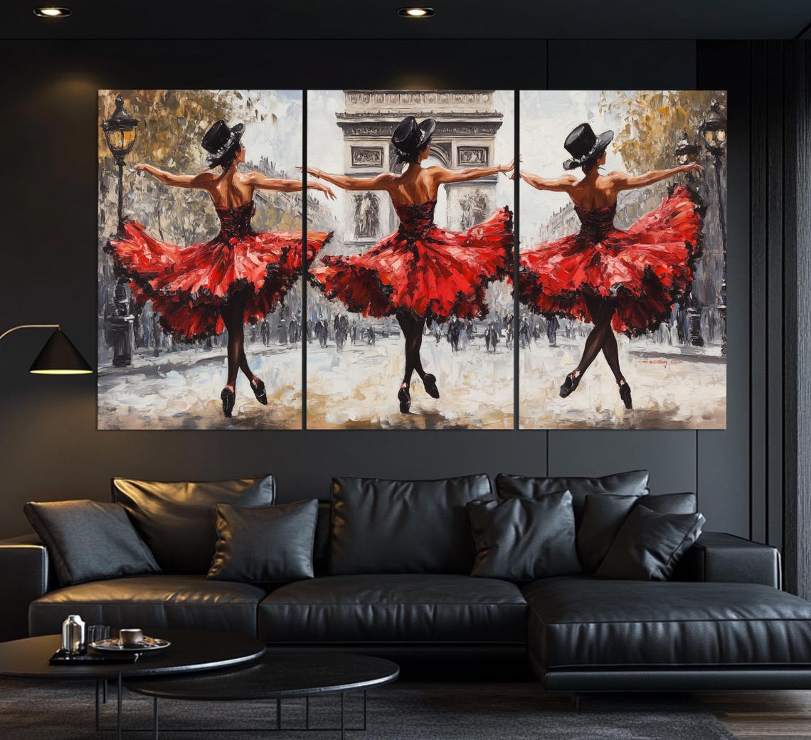 Paris Cancan Dancers Red Skirts At Arc De Triomphe Oil Painting Poster - Image 6
