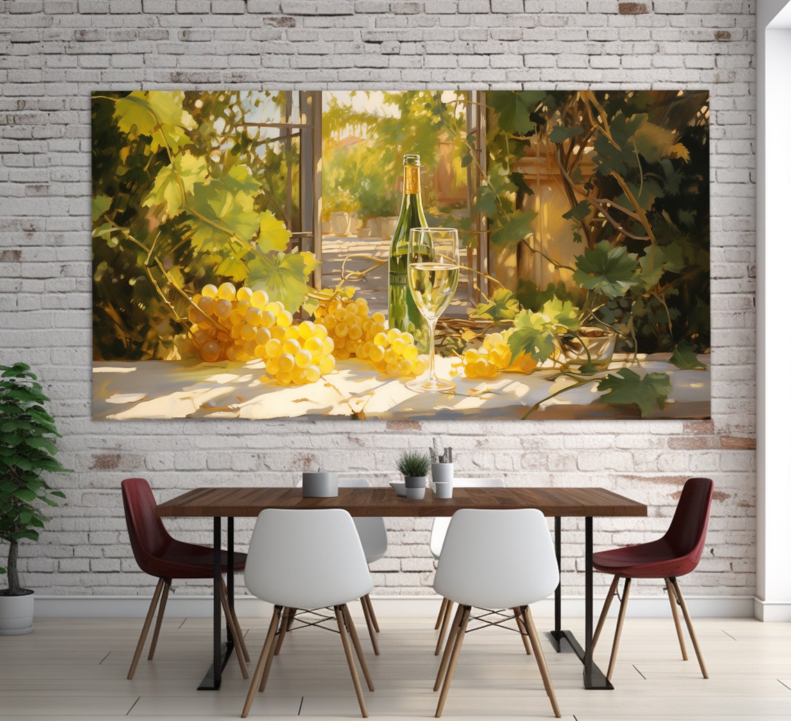 White Wine Bottle Glass Grapes Garden Vintage Still Life Poster