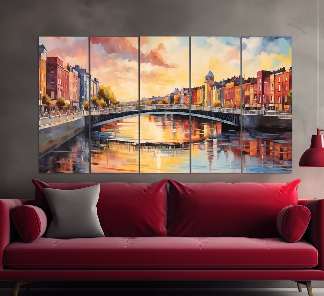 Sunset Over Dublin Bridge, Colorful Travel Poster - Image 2