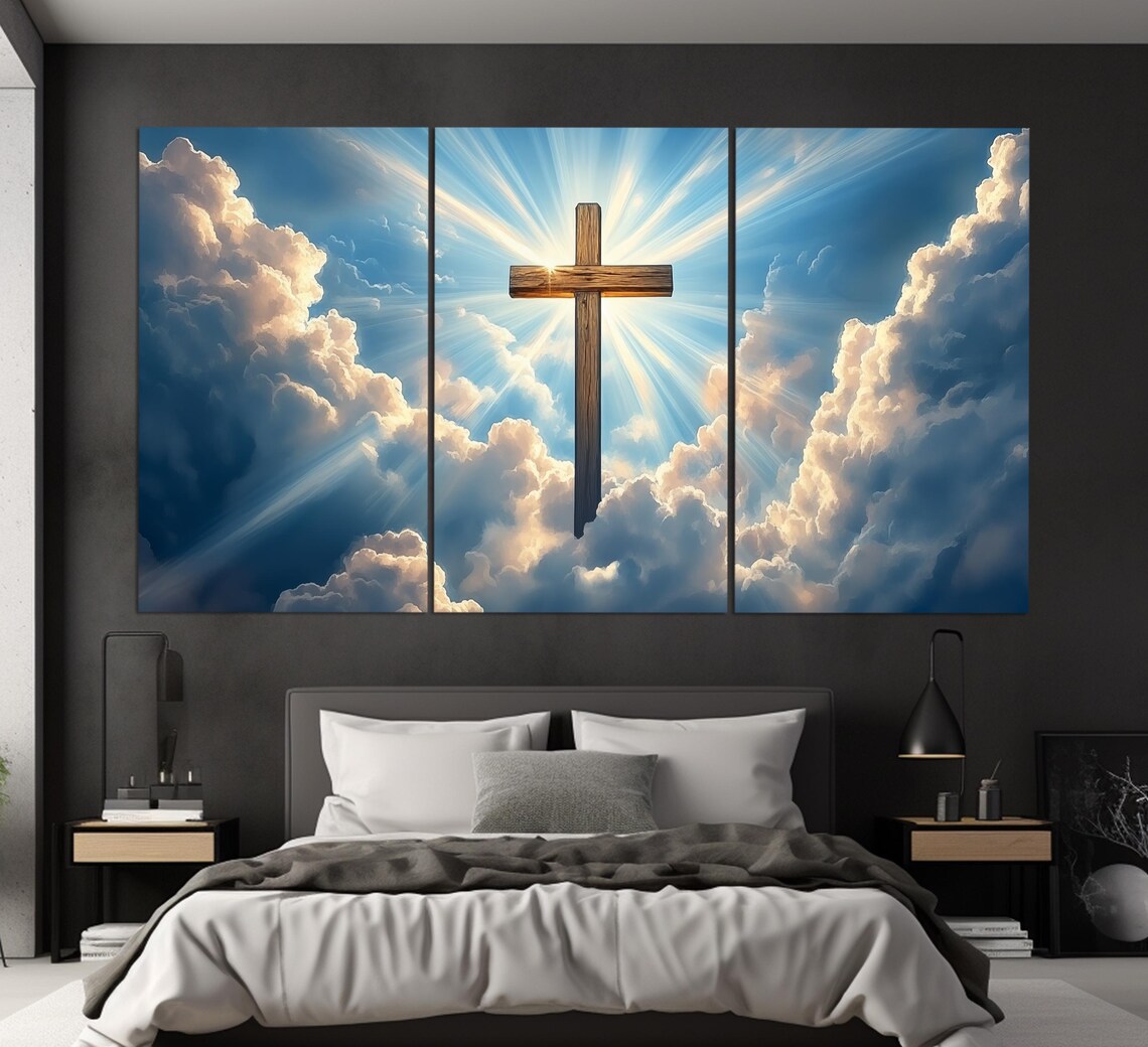 Holy Bible Cross in the Sky Religious Wall Art Print - Image 3
