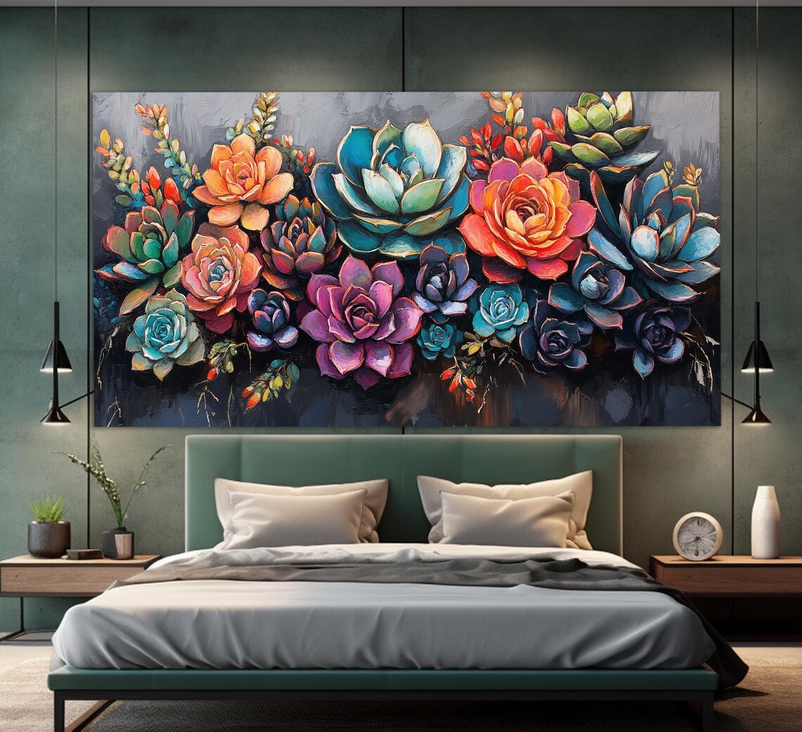 Colorful Succulent Bouquet Coral Teal Purple Botanical Painting Poster