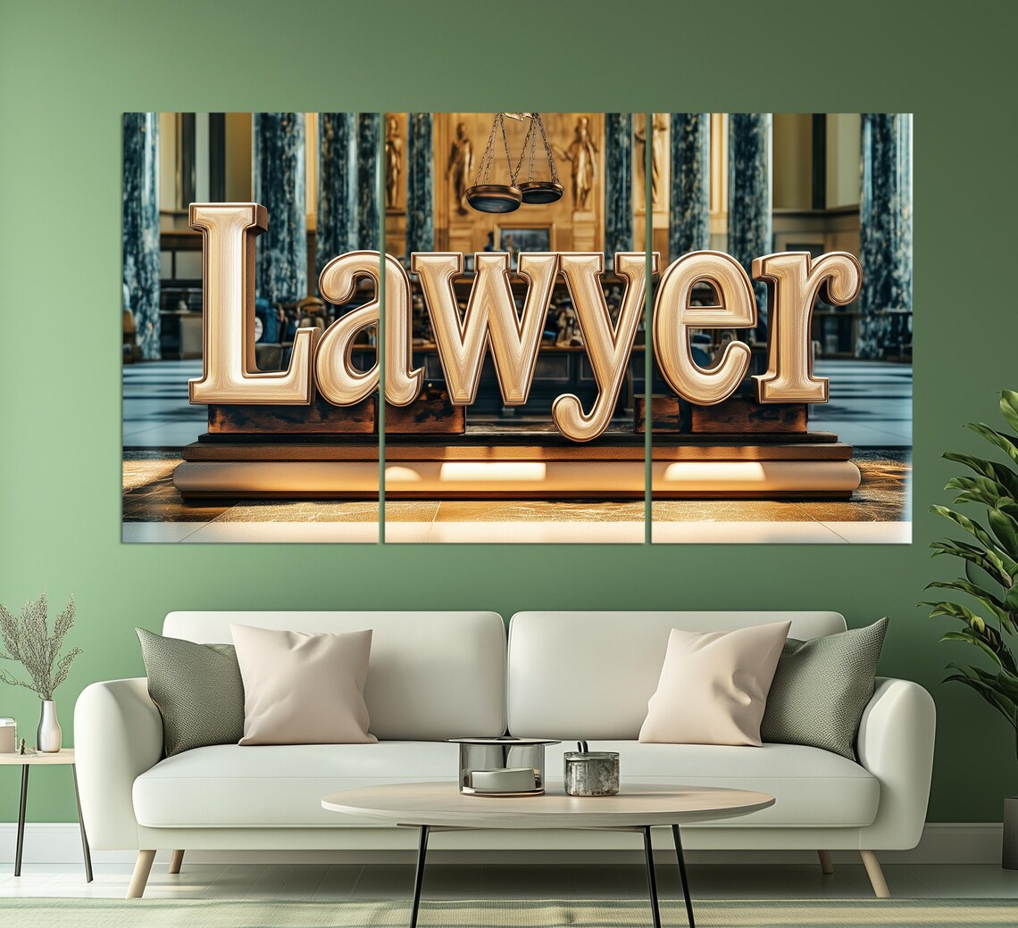 Dark Moody Lawyer Office Justice Scales Books Painting Wall Art Poster - Image 3