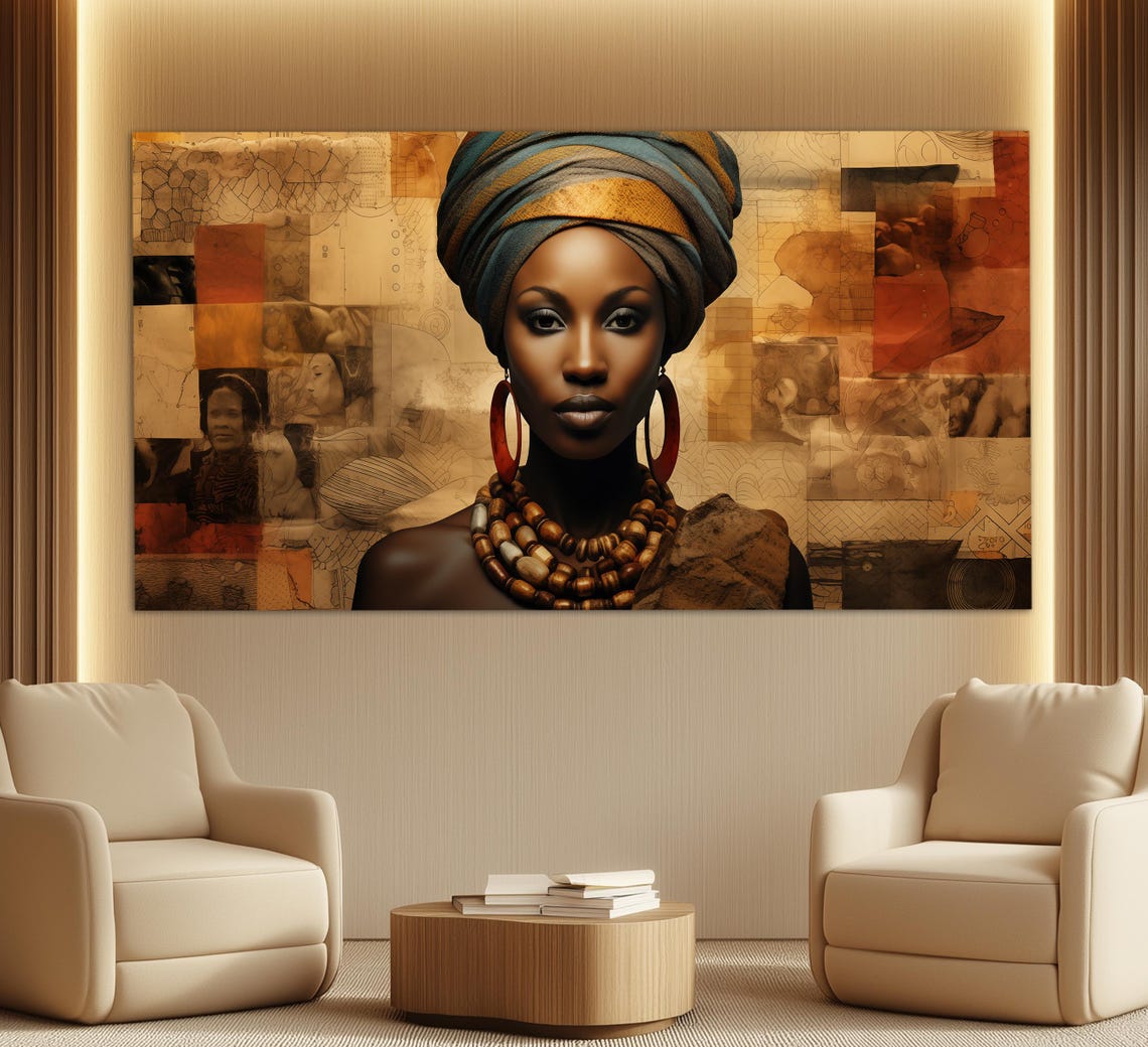 African Woman Portrait Print In A Vintage Oil Painting Style Ethnic Wall Art Ethnic Woman Painting African Wall Decor