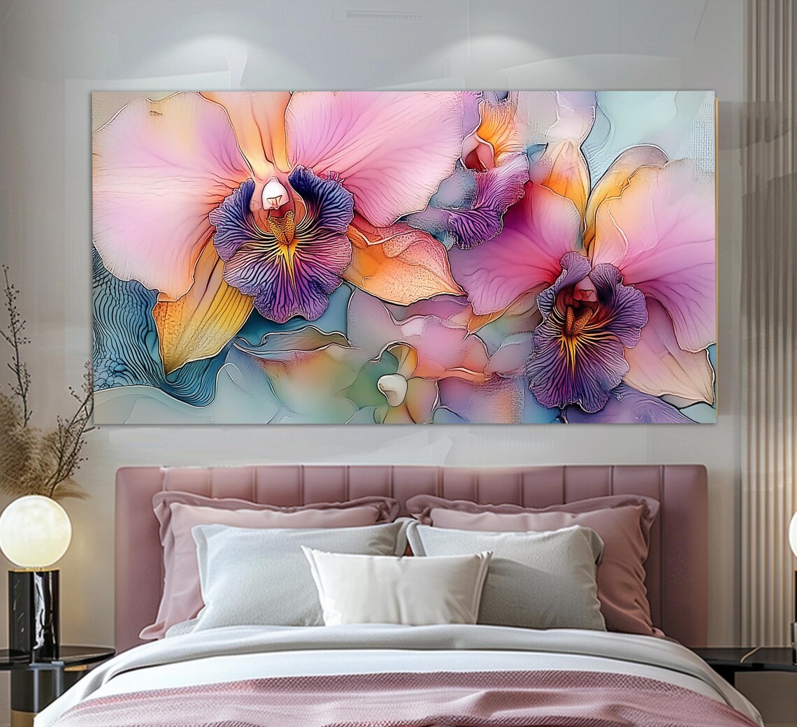 Abstract Orchid Flowers, Modern Floral Art Print
