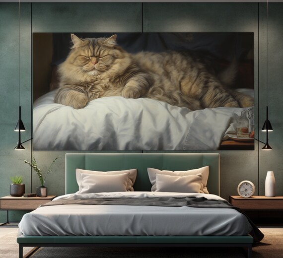Fluffy Cat Lounging Bed Sleepy Kitty Pet Art Sleepy Stretchy Cozy Fur Poster