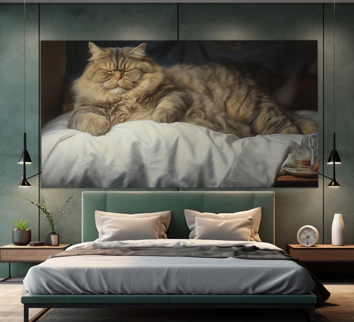 Fluffy Cat Lounging Bed Sleepy Kitty Pet Art Sleepy Stretchy Cozy Fur Poster