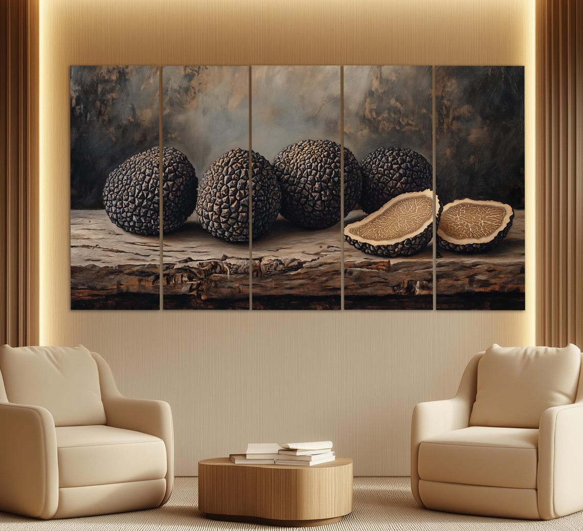 Black Truffles Whole And Sliced Rustic Wood Dark Moody Food Wall Art - Image 2