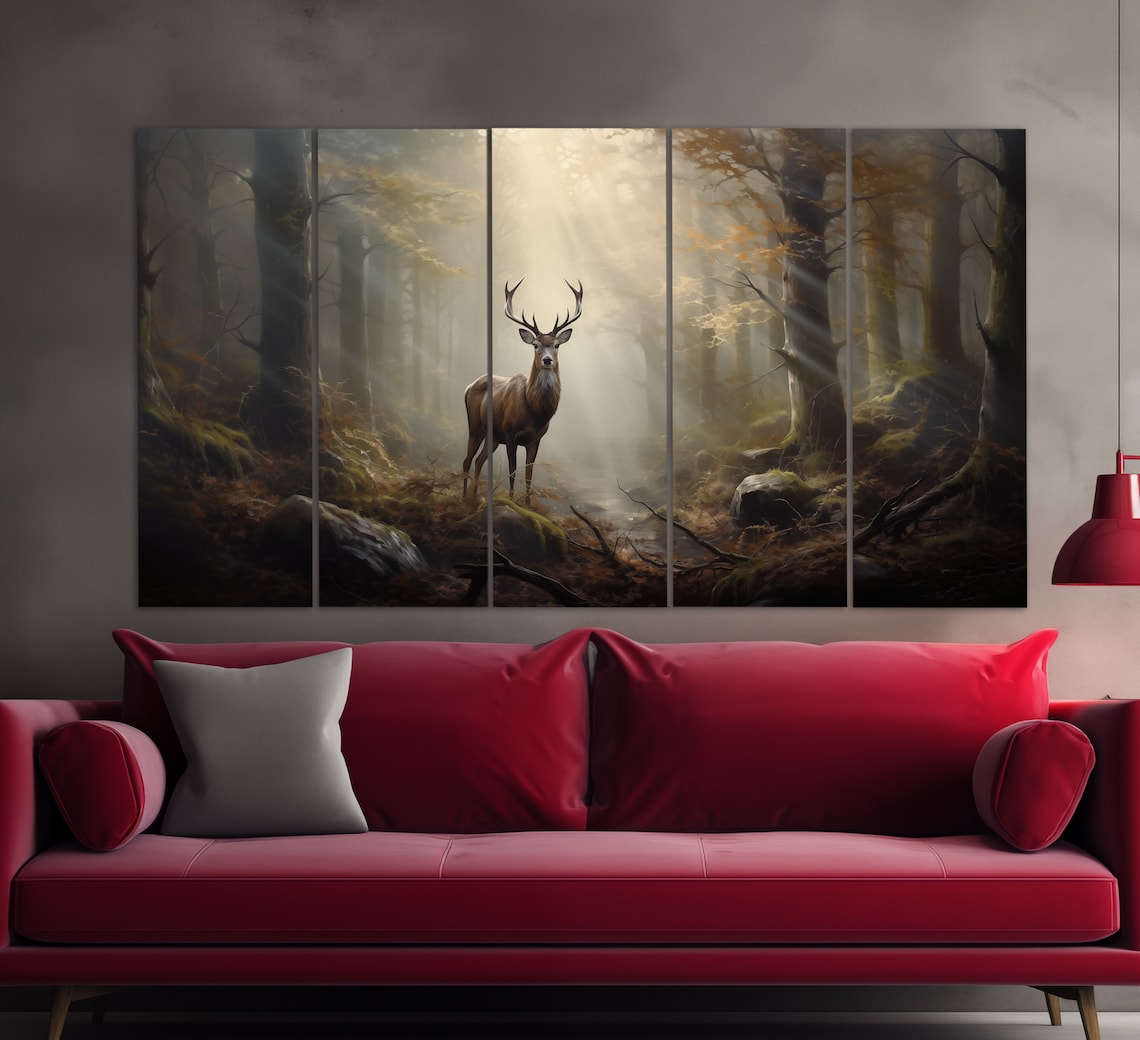 Deer In Forest, Vintage Oil Painting Style Art Print - Image 3