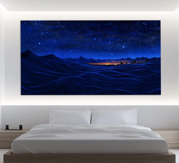 Abstract Sahara Desert Under Starry Sky Painting Print Sahara Wall Art Sahara Painting Sahara Desert Wall Art Desert At Night