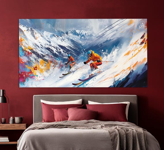 Abstract Skiing Print In A Graffiti Painting Style Ski Wall Art Skiing Painting Skiers Poster Winter Wall Art Ski Rental Decor