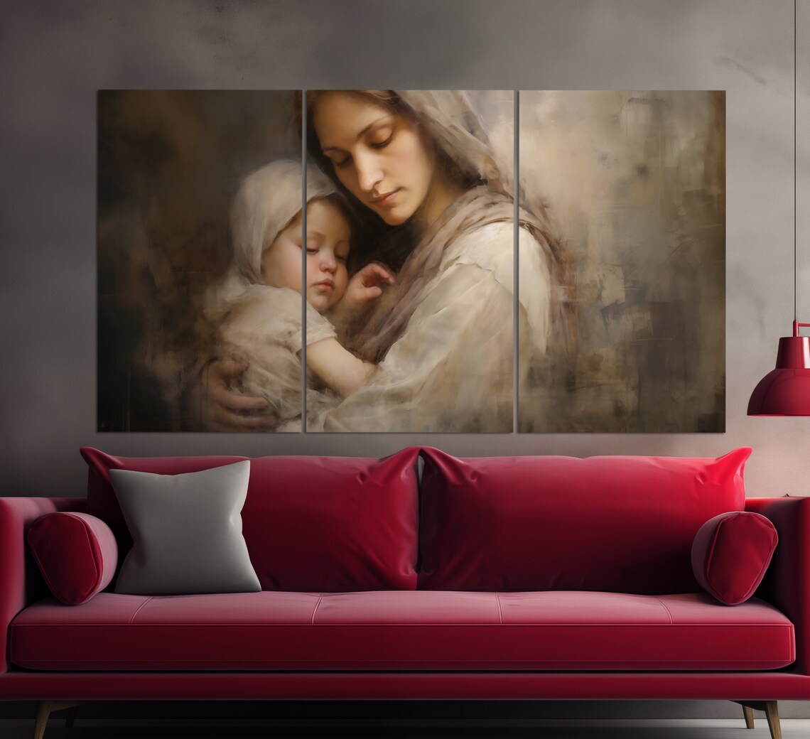 Mother And Sleeping Baby Neutral Tones Vintage Oil Painting Poster - Image 3