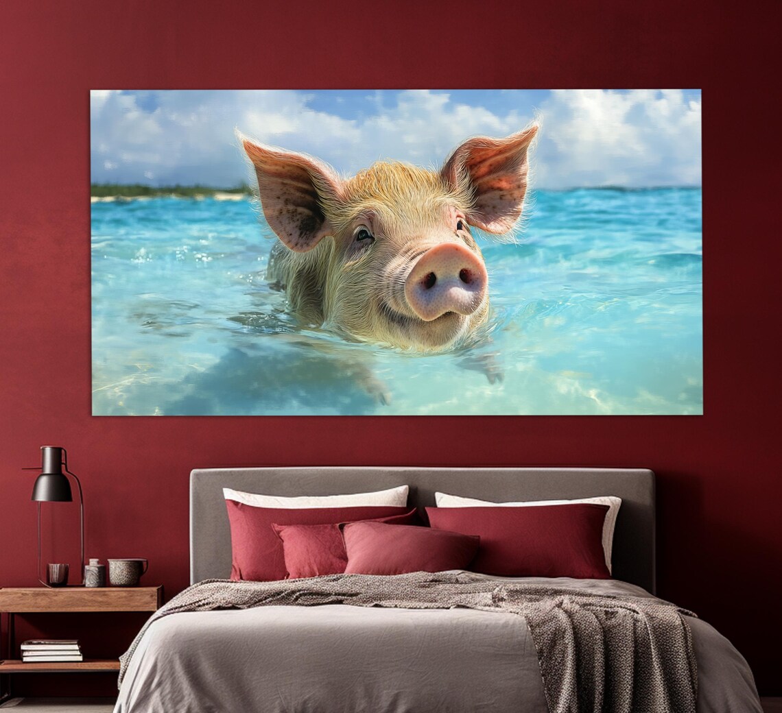 Swimming Pig Turquoise Bahamas Water Exuma Island Tropical Poster