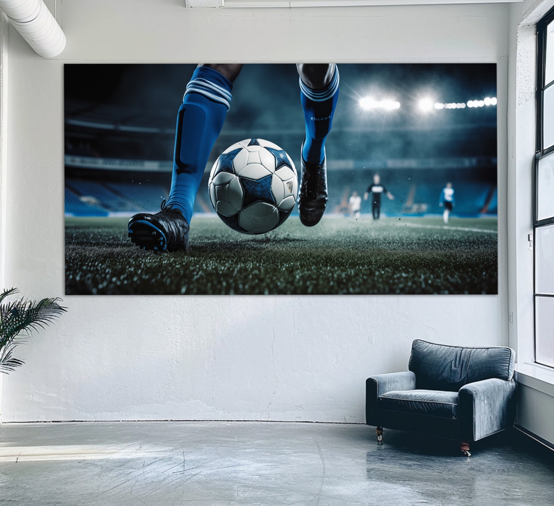Night Stadium Soccer Kick Floodlights Dramatic Football Action Poster