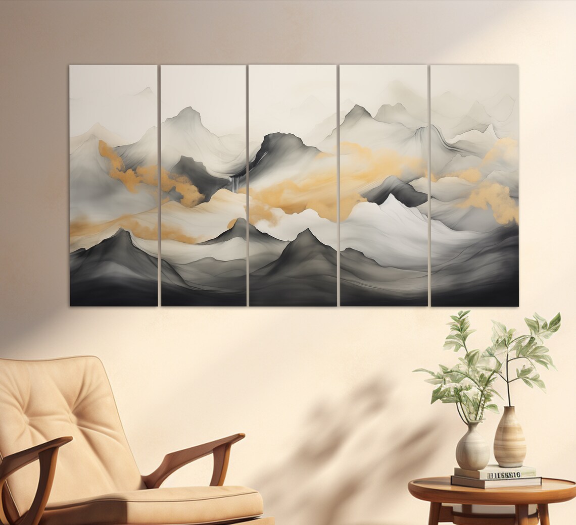 Golden Boho Mountain Peaks Warm Tones Mid Century Decor Poster - Image 2