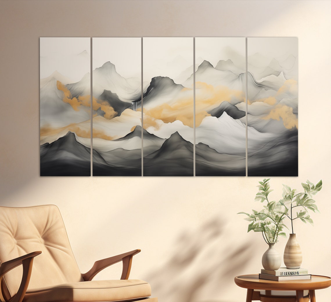 Golden Boho Peaks Print Abstract Mid Century Art Boho Mountains Poster Boho Wall Art Abstract Wall Art Boho Wall Decor - Image 2