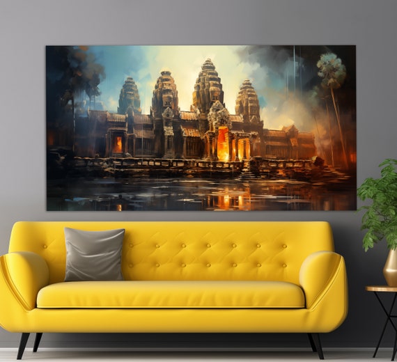 Angkor Wat Print In A Vintage Oil Painting Style Ancient Khmer Wall Art Hindu Buddhist Temple Cambodia Print Khmer