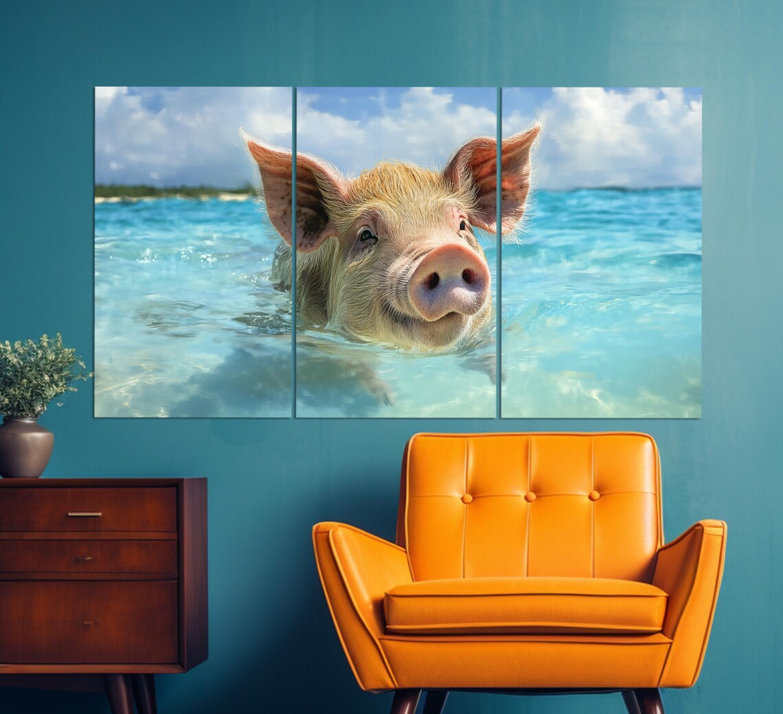 Swimming Pig Turquoise Bahamas Water Exuma Island Tropical Poster - Image 3