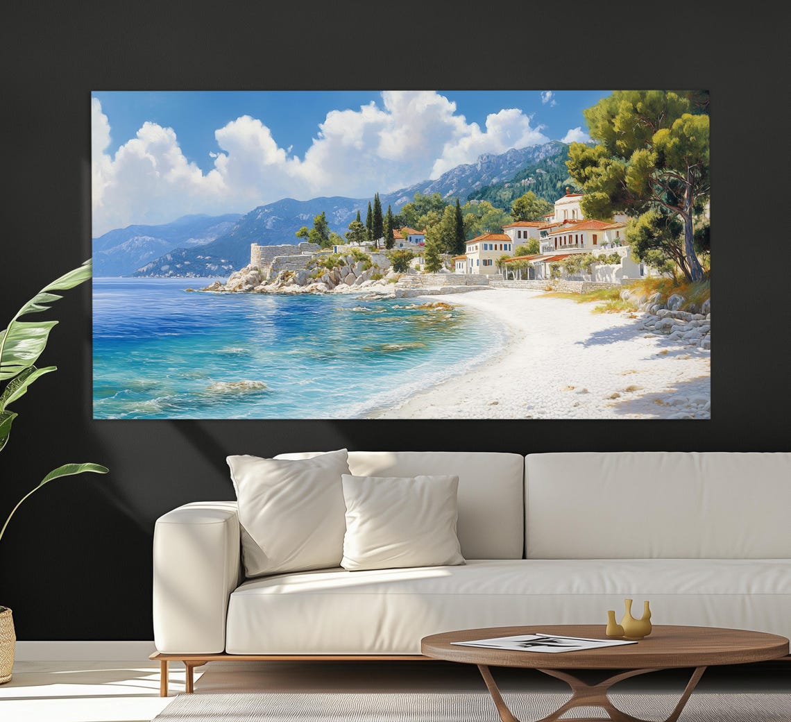 Thassos Greece White Beach Old Town Blue Aegean Coast Travel Poster