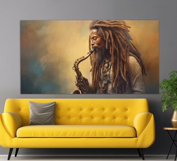 African Saxophonist Print Musical Painting Saxophone Wall Art Music Art Saxophonist Gift Jazz Art Jazz Club Decor