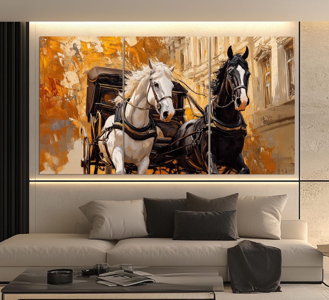 Viennese Walking Horse Carriage Print In A Vintage Oil Painting Style Abstract Vienna Wall Art Retro Vienna Horses Painting - Image 2