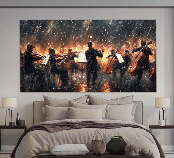 Symphony Orchestra Playing In Rainy Night Glowing Embers Classical Music Poster