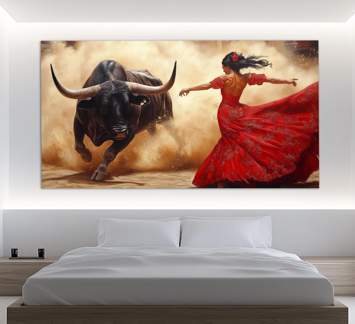 Flamenco and Bull Abstract Art Print, Spanish Corrida - Image 3