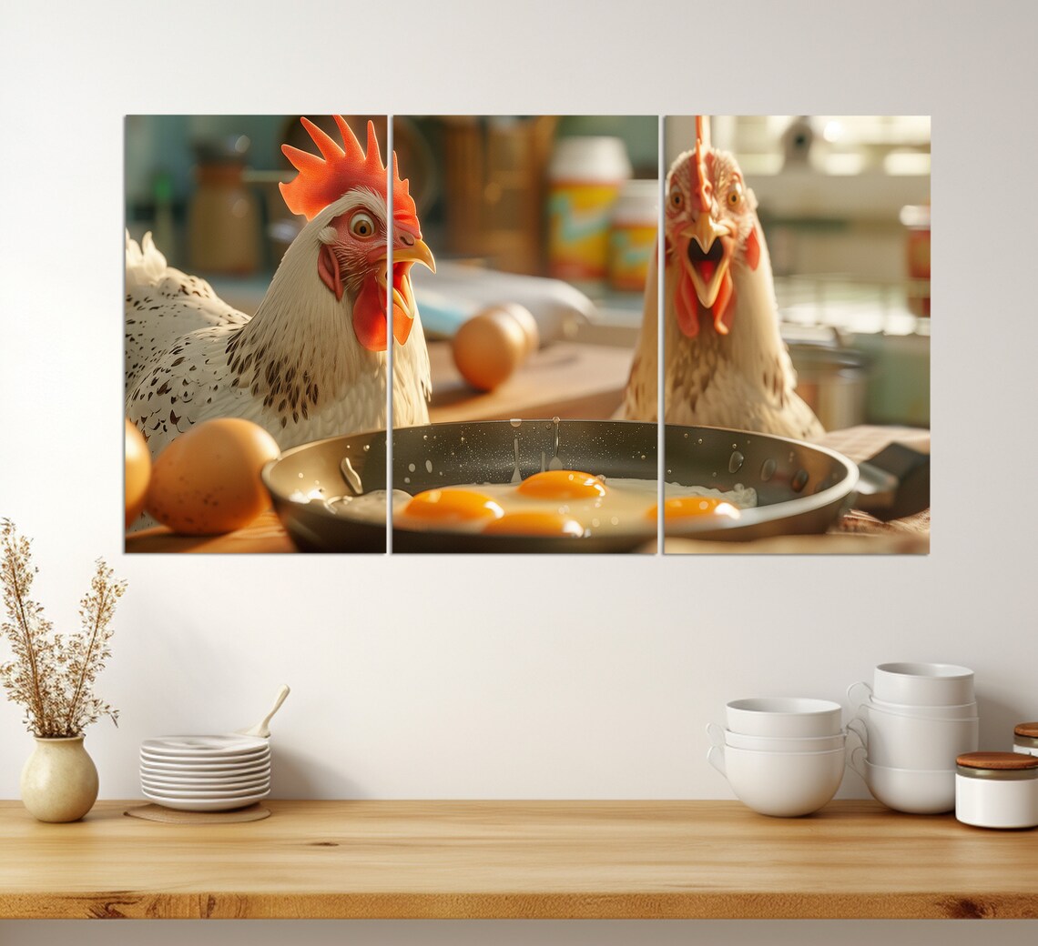 Chicken and Fried Eggs, Funny Kitchen Art Print - Image 3