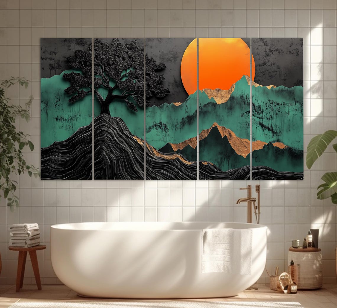 Abstract Sun Orange Over Mountains Print Boho Sun Poster Boho Wall Art Abstract Mid Century Decor Mid Century Wall Art - Image 3