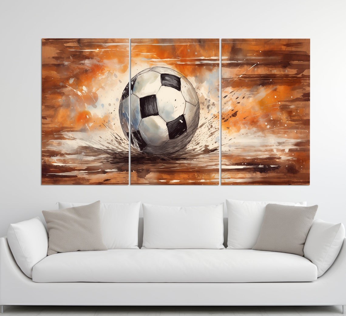 Abstract Soccer Ball Print In A Vintage Oil Painting Style Soccer Wall Art Soccer Painting Soccer Poster Man Cave Wall Decor - Image 3