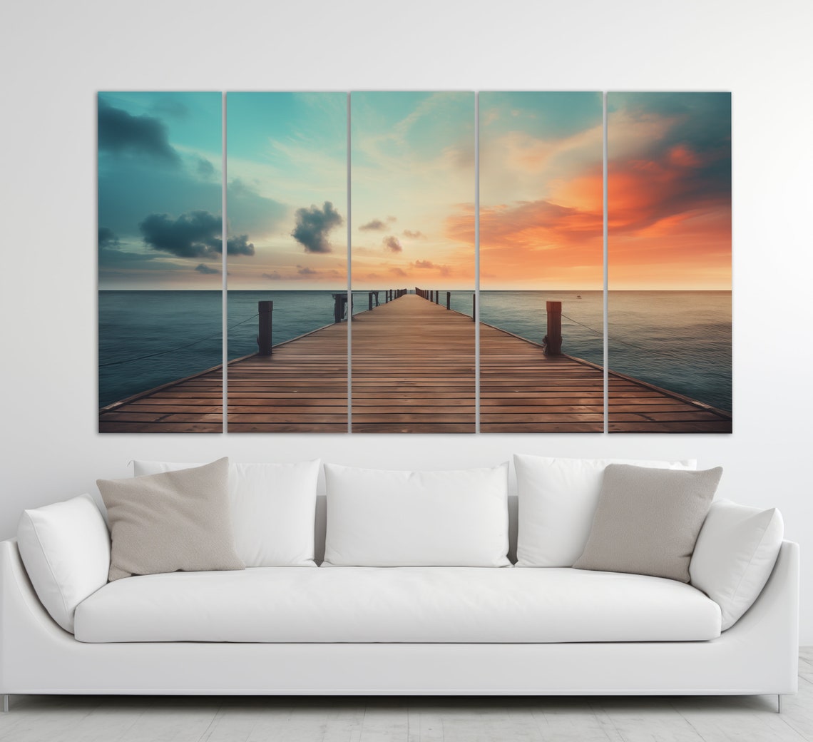 Wooden Pier Posts Sunset Ocean Birds Purple Sky Seascape Poster - Image 2
