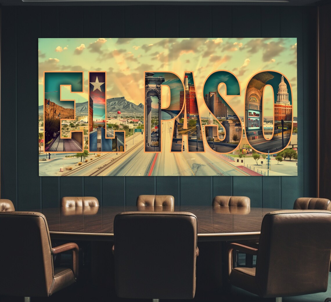 El Paso Texas Large Letter Sign Cityscape Retro Travel Collage Poster - Image 6