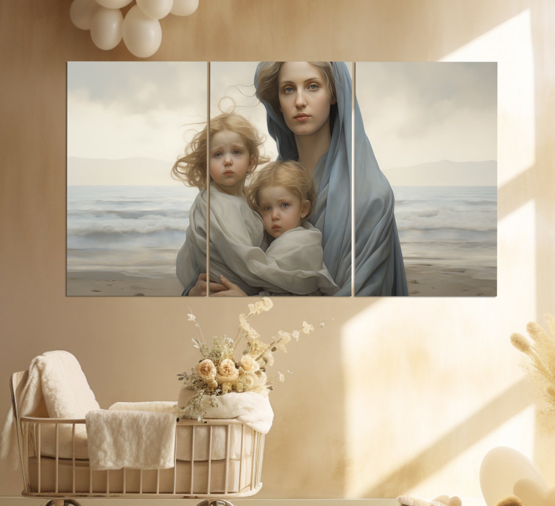 Family Wall Art Beautiful Woman With Children Print In A Vintage Painting Style Family Painting Maternity Hospital Wall Decor - Image 3
