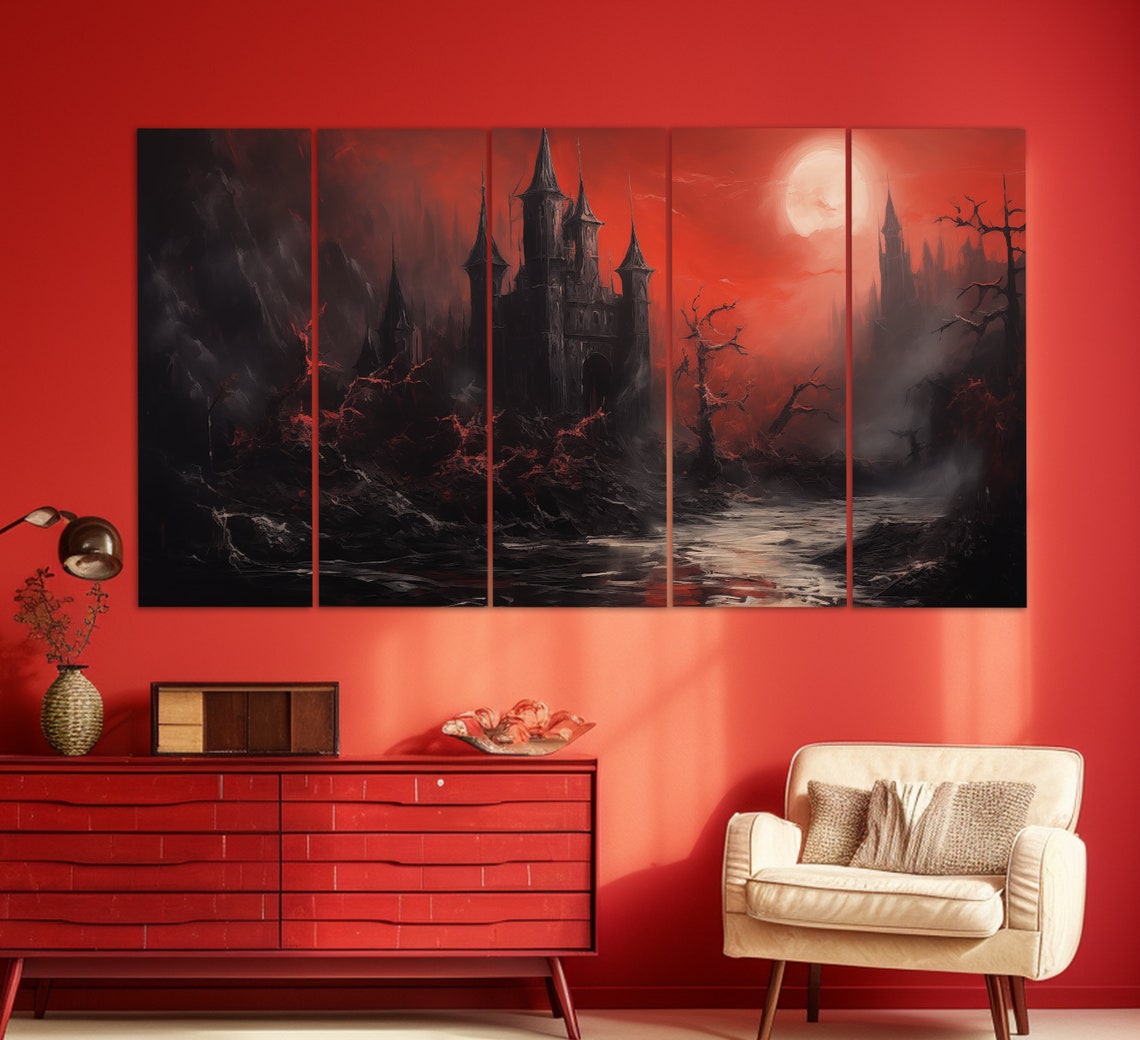 Draculas Castle Print Gothic Wall Art Gothic Castle Painting Gothic Wall Decor Gothic Print Dracula Wall Art - Image 2