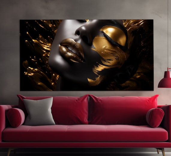 Abstract Fashion Print Fashion Wall Art Makeup Studio Decor African Lady Lips Painting Visagiste Gift Makeup Wall Art