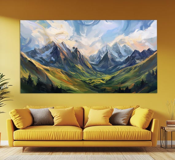 Majestic Tatra Mountains Print In An Oil Painting Style Carpathians In Slovakia Wall Art Carpathians Print Tatra Hills
