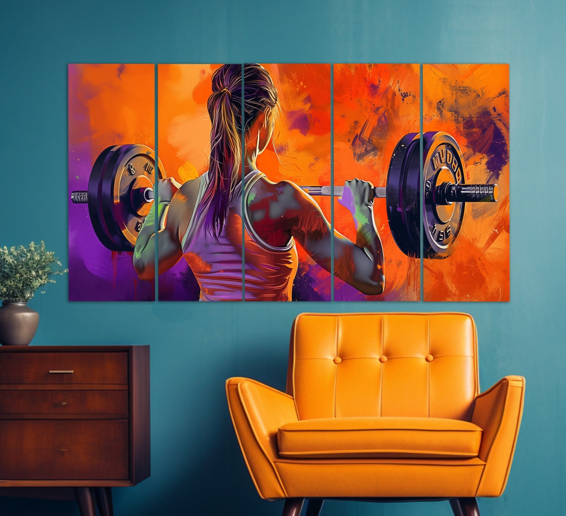 Woman Workout Wall Art Gym Wall Decor Abstract Weightlifting Print In An Oil Painting Style Fitness Wall Art Fitness Painting - Image 2