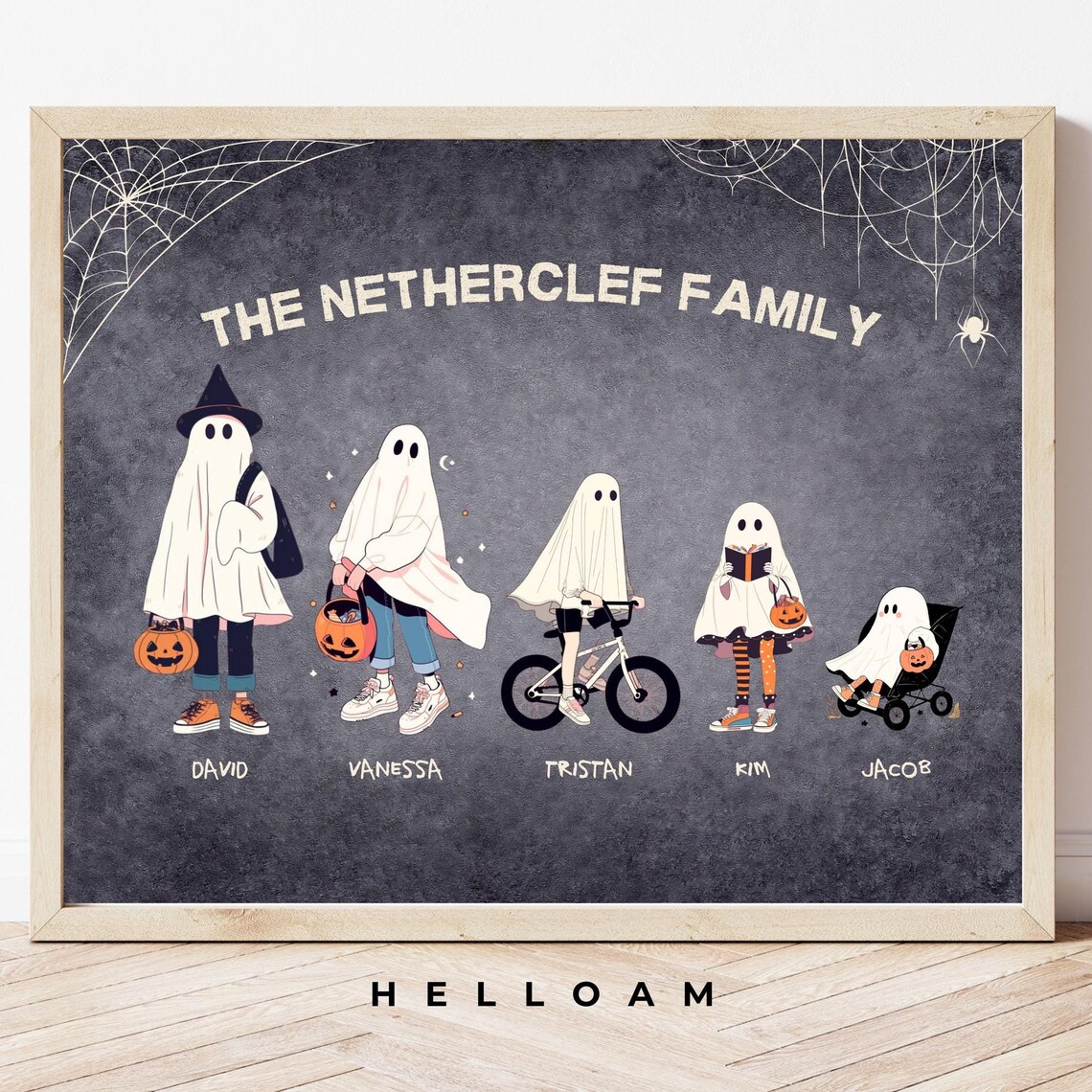 Halloween Family Portrait Personalized Family Print Halloween Wall Art Custom Family Art With Pets Halloween Ghost Family Spooky - Image 4
