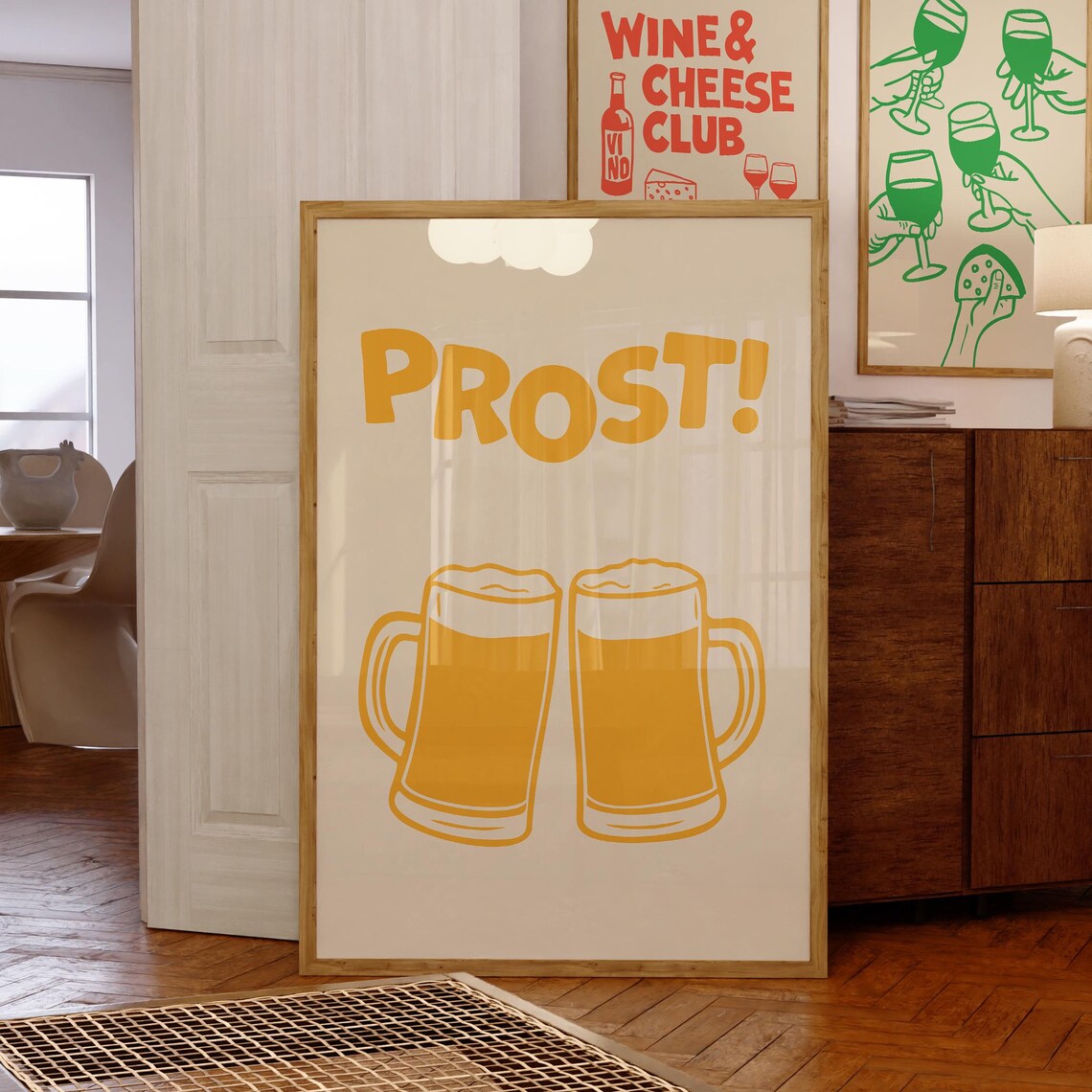 Prost Mustard Yellow Beer Mugs Foam Oktoberfest Bar Cheers Poster