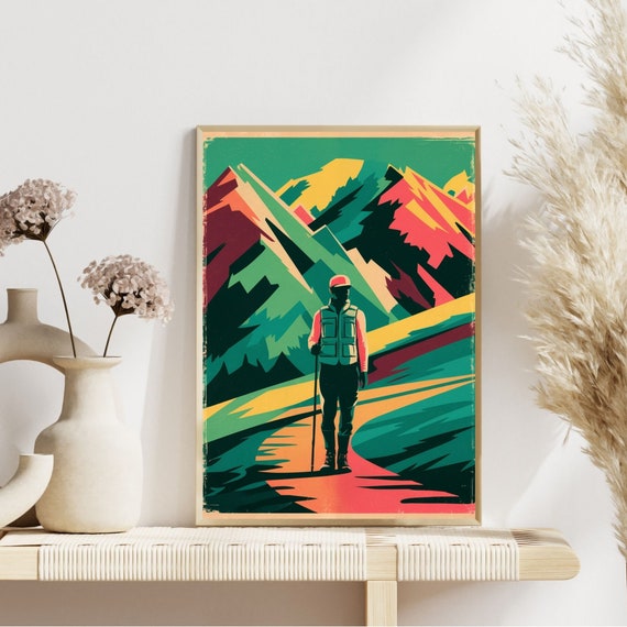 Hiking Poster Men Trekking Wall Art Trekking Poster Mountain Hiking Inspirational Poster Traveler Decor