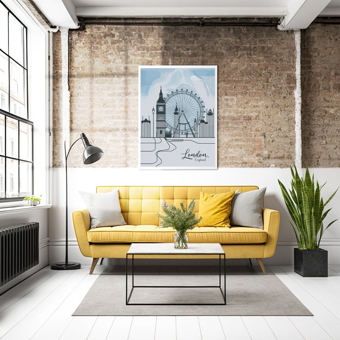 London England Big Ben London Eye Soft Blue Pastel Skyline Poster - Image 4